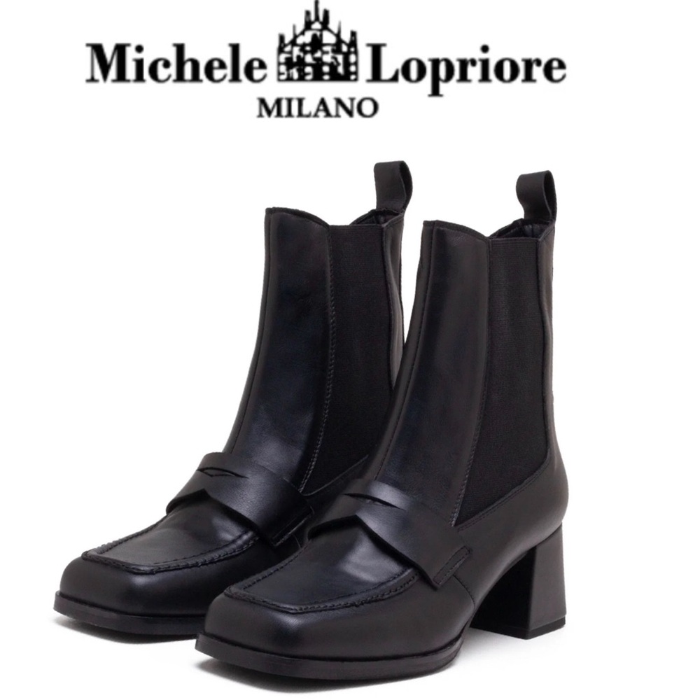 MICHELE LOPRIORE Adele Black Block Heel Chelsea Boot 41